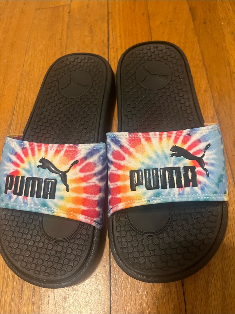 Puma Kids Black Slides with Tie-Dye Strap